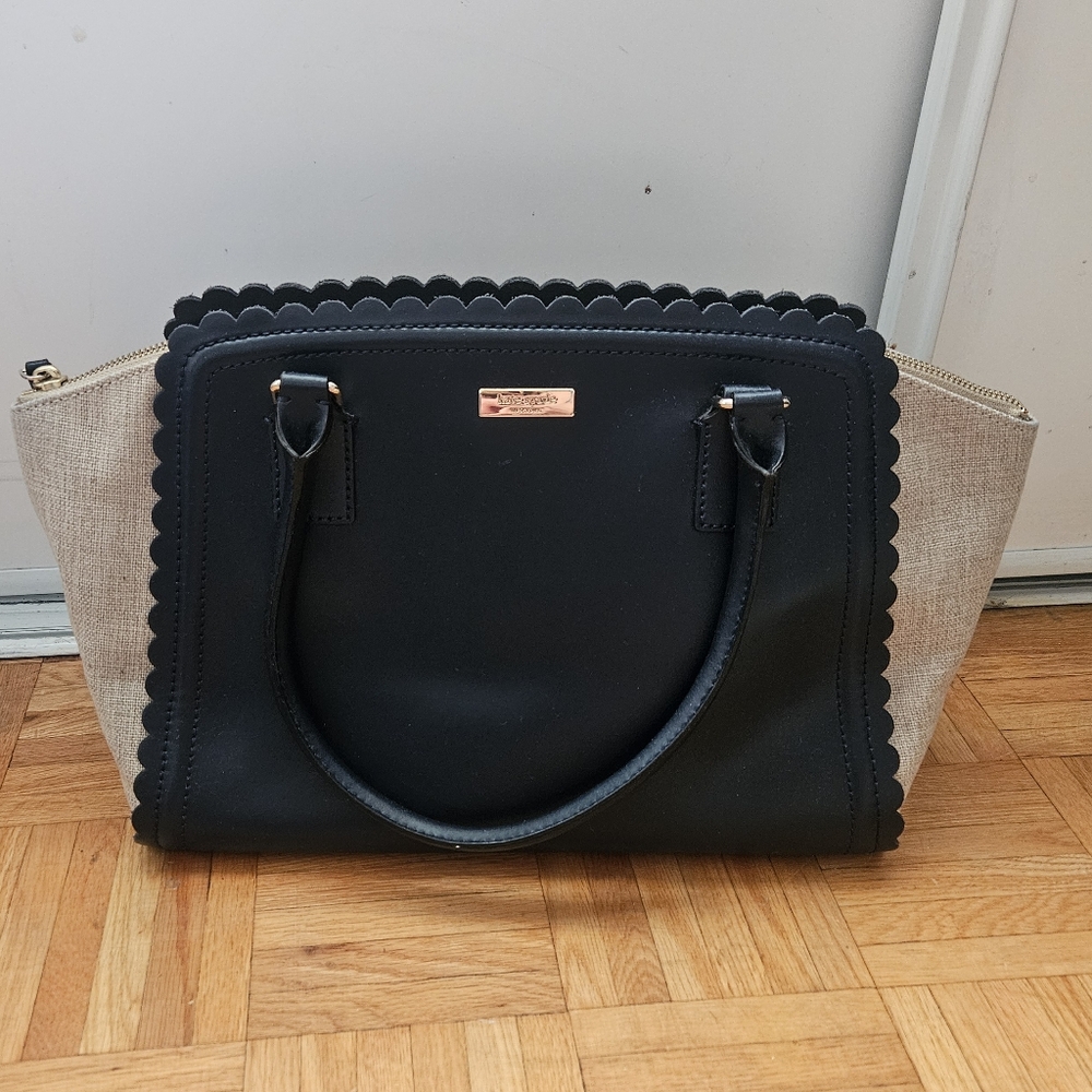 Black and Tan Scalloped Tote Bag